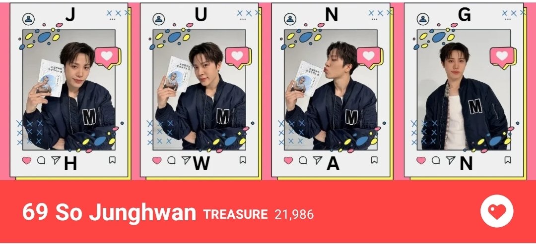 60 mins left until tally on 050726.
Please drop your daily hearts for Junghwan before 11.30PM KST.
Current rank 69
Daily goal Top 100.
🖇
myloveidol.com/community/?ido…
#SOJUNGHWAN #JUNGHWAN #소정환 #TREASURE <a href="/treasuremembers/">TREASURE</a>