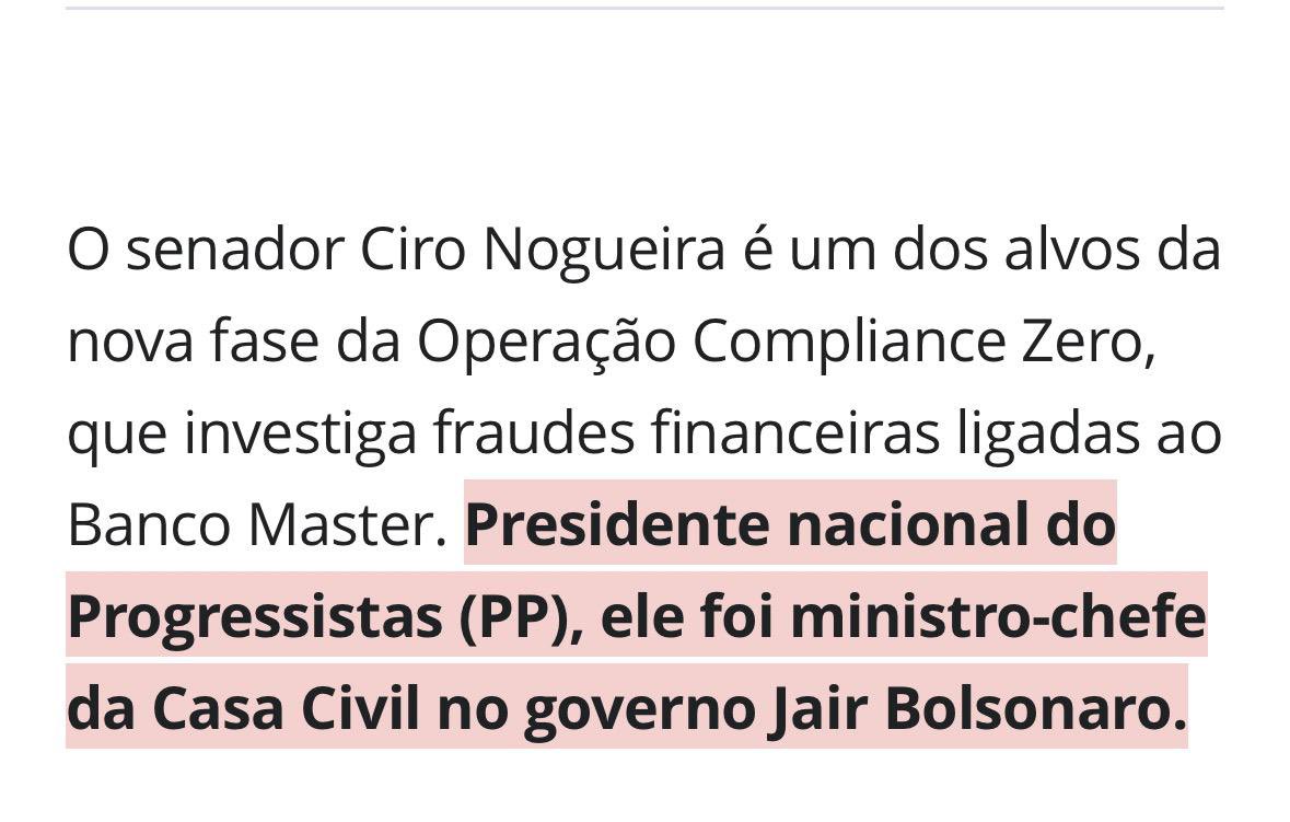 O chefe do centrão envolvido no caso Master? Surpresa ZERO! Eu sempre disse: a esquerda é o gafanhoto que consome o Brasil, e o centrão é o câncer em metástase.

Sabem quem não está envolvido no caso Master? Jair Messias Bolsonaro, o único que está preso sem merecer.