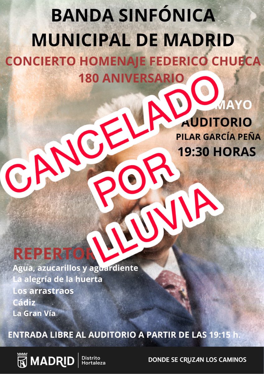 davidperez's tweet photo. 🌧️ Concierto de esta tarde, suspendido. Sentimos las molestias. https://t.co/qMF7xojbXV