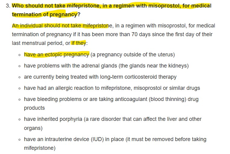 EdWhelanEPPC's tweet photo. FDA's elimination of in-person dispensing requirement for mifepristone endangers lives of women with ectopic pregnancies. FDA says that woman who has ectopic pregnancy should not take mifepristone, but without in-person visit with medical professional, ectopic pregnancy won't be diagnosed.
These are from FDA's own Q&A: