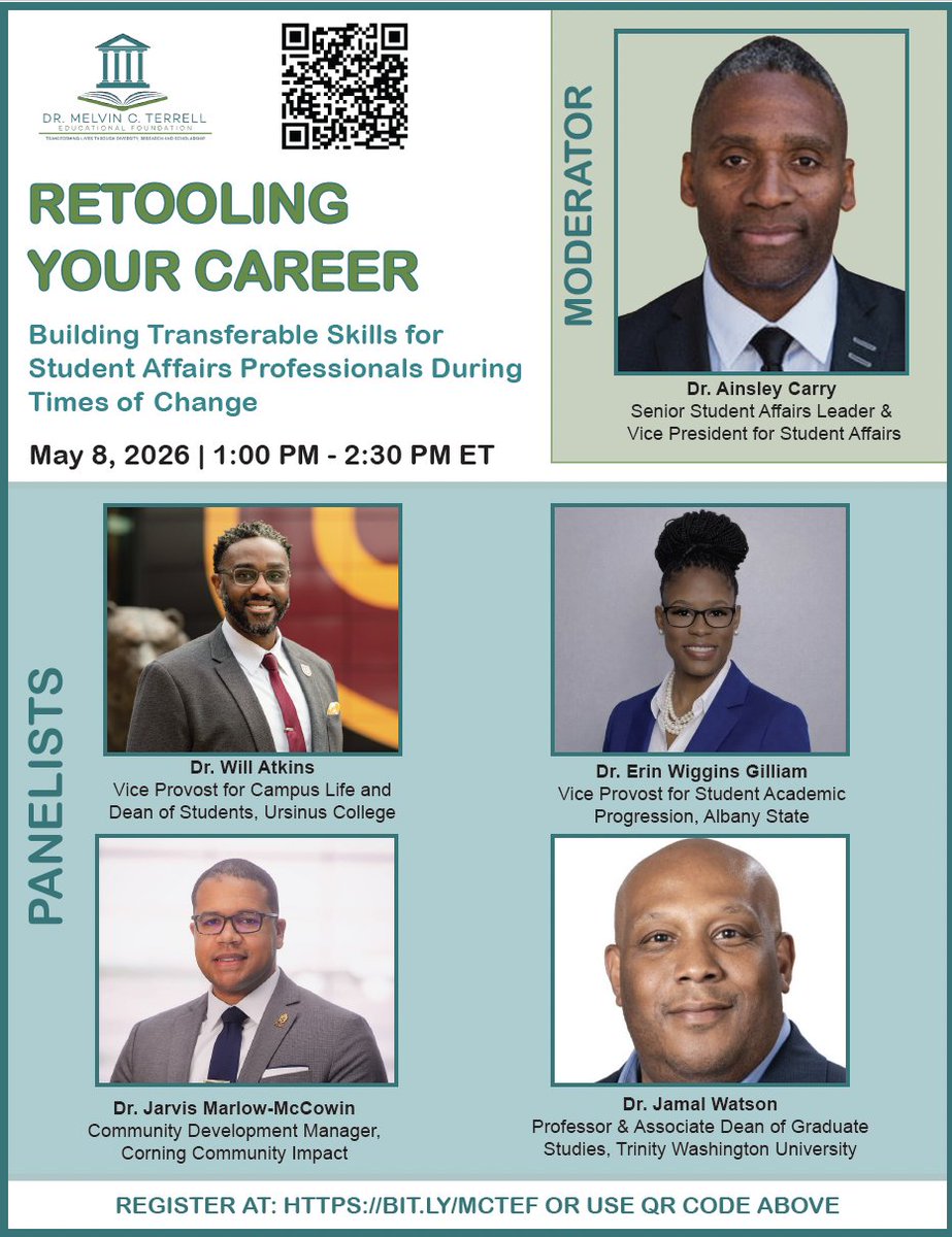 MCT_Ed's tweet photo. Today’s the day—our webinar is happening at 1:00–2:30 PM ET!

Retooling Your Career: Building Transferable Skills for Student Affairs Professionals During Times of Change

Register: https://t.co/rjbtyKx1Ew https://t.co/d0WL6Ki5eo