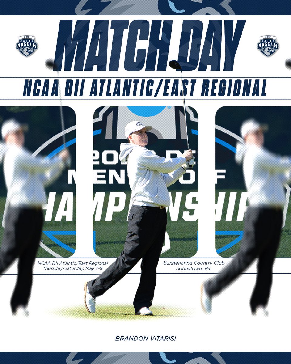 STAHawksGolf's tweet photo. The NCAA Regional Championship Starts Now 🏆

Sophomore Brandon Vitarisi starts round one of the @ncaadii East/Atlantic Regional in Johnstown, Pa. today and will compete through the weekend ⛳️

#HawksSoarHigher | #NE10EMBRACE https://t.co/VaCFgNLMF6