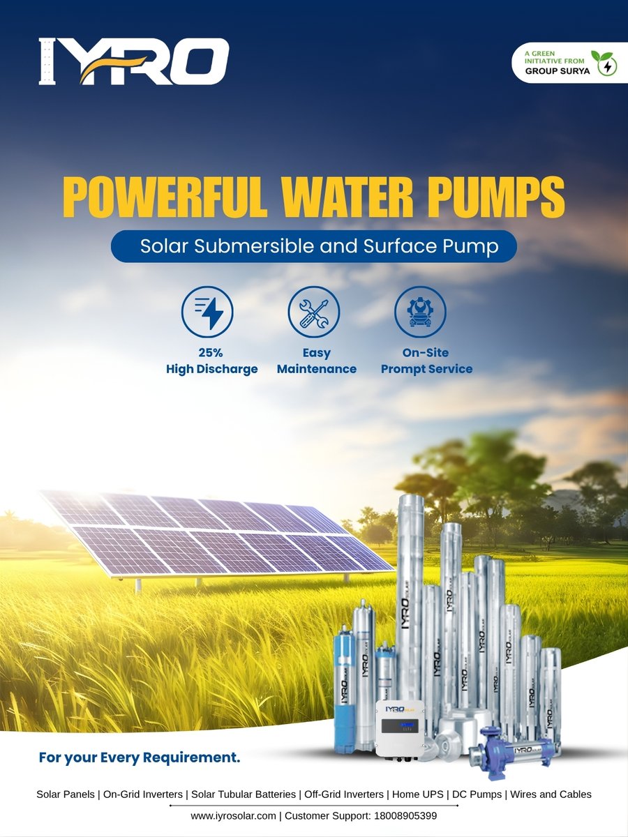 IyroSolar's tweet photo. 💧⚡ Power Your Fields with Smart Solar Pump Solutions! 🌞

Introducing IYRO Powerful Water Pumps — designed for high performance, energy efficiency, and reliable water flow for every requirement. 🚜🌱 https://t.co/p5fxAkliKD