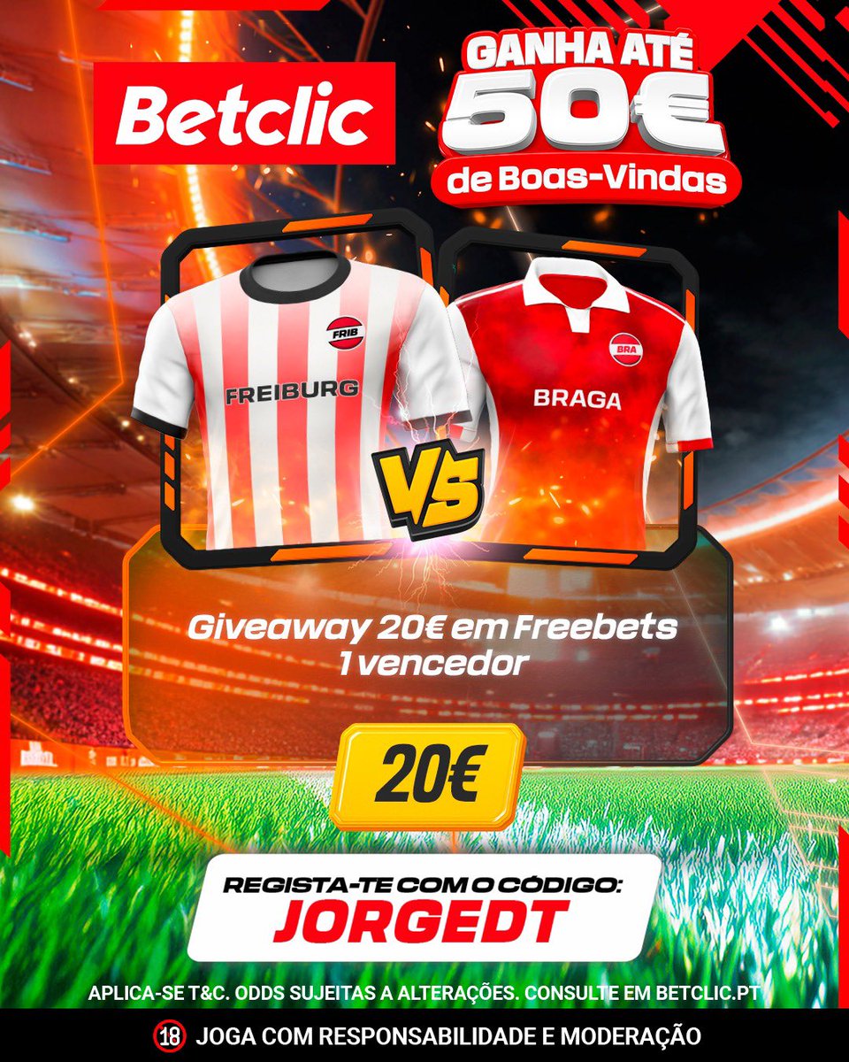 O jogo decisivo para o Braga chegou e vamos dar 20€ a 1 de vocês que acerte o resultado exato do jogo! Para participar: 

-Seguir a <a href="/BetclicPortugal/">Betclic Portugal 🔞</a> 
-Dar rt e like 
-Comentar username + resultado exato 

1 comentário por pessoa até às 20h, boa sorte 👀