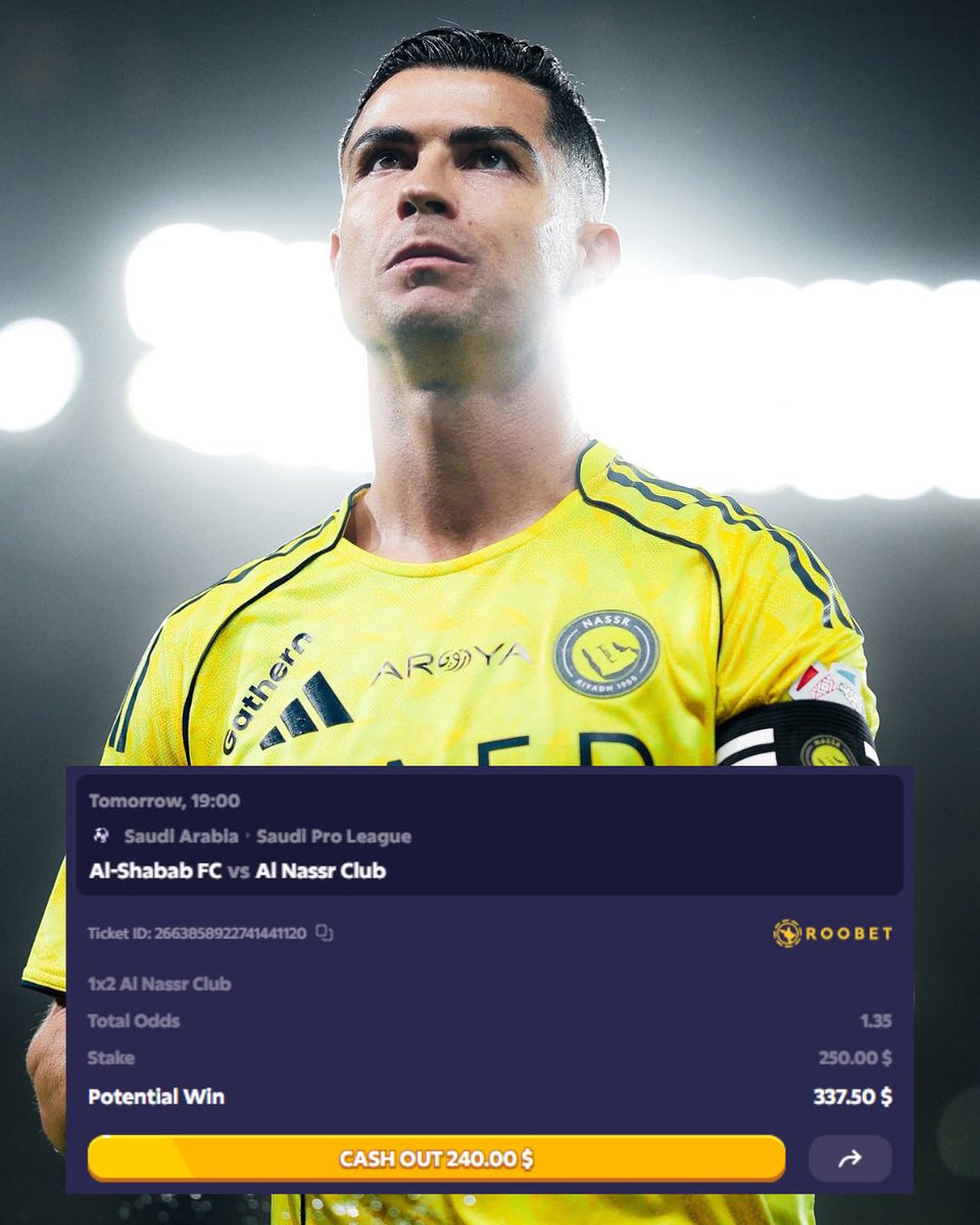 CRonaldoNews's tweet photo. 🔥🇸🇦 Al Nassr to beat Al-Shabab. @Roobet

We just need the 3 points. We’re still top of the Saudi Pro League and we’re going for the title!

Come on, Al Nassr 💛💙 https://t.co/onGBsckGcS