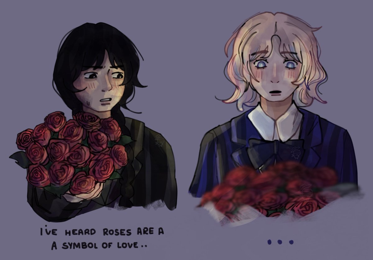 Bluestillskechs's tweet photo. Well this took forever

“ I love you, Enid. More than these flowers can say. Much, much more. “ 

#wenclair #wenclairfanart #art #wednesdayaddams #enidsinclair #wenid #fanart https://t.co/9dnuVuJUhD