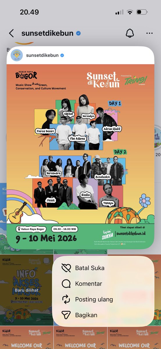 iyaayoh's tweet photo. WTS TIKET LAGI, "Sunset Di Kebun". Dijual 2 tiket yaa karena bentrok sama jadwal assessment online (ini lebih penting demi menjadi wanita kaya raya) 🥲 
Pokoknya yang mau tolong dm gue!! #wtstiket #tiketkonser #sunsetdikebun https://t.co/JCjYnUZpCm