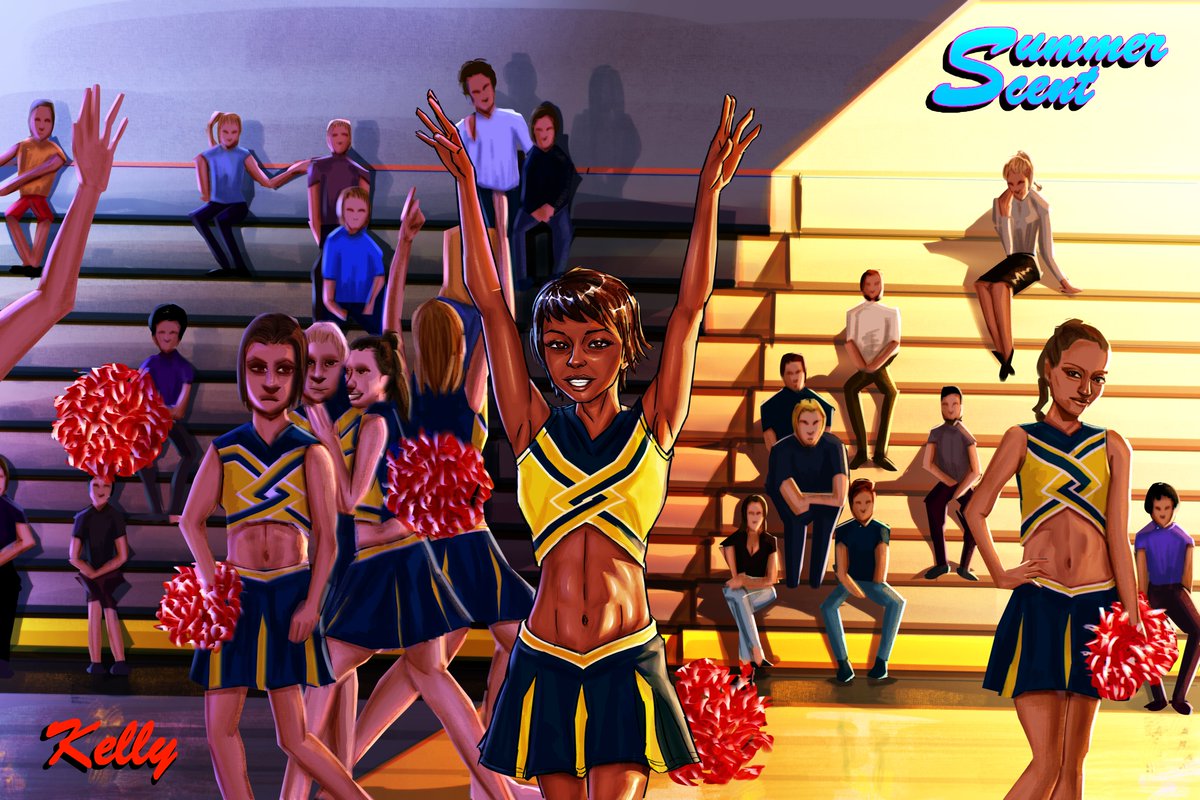 CreepyLegend57's tweet photo. Queen Bee Kelly from Summer Scent - a VN Game (I butchered the characters in the back 😅) @TheNaughtyCapt1 #summerscent #kelly #thenaughtycaptain #cheerleader https://t.co/FUewrbHggS