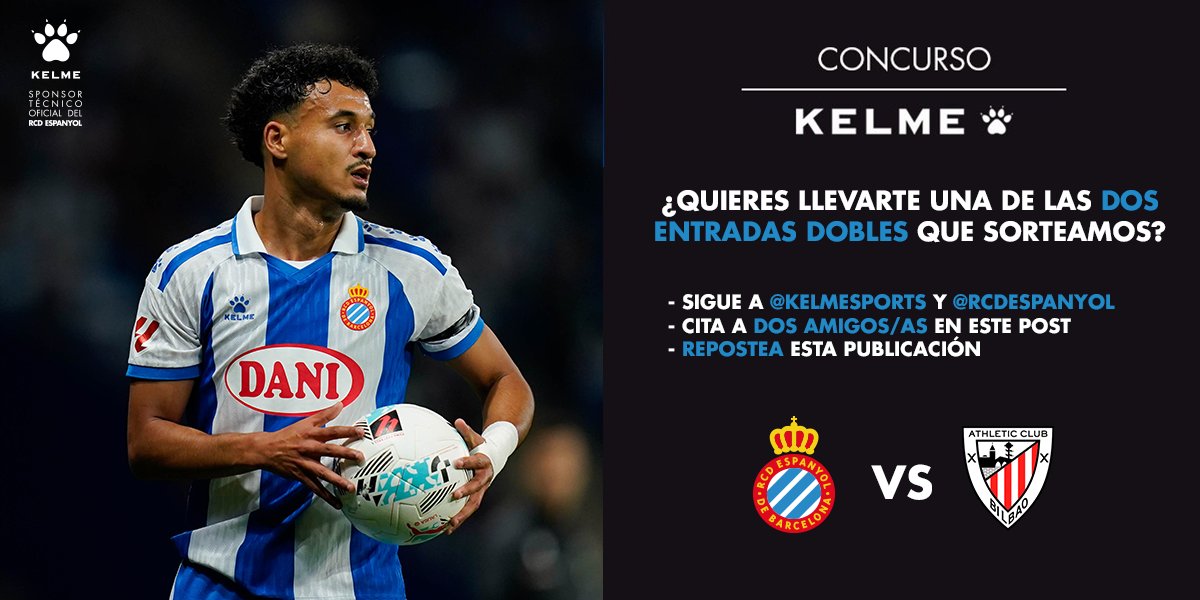 ⚽️ ¿NOS VEMOS EN EL ESTADIO?

Sorteamos 2 entradas dobles para el RCD Espanyol ⚔️ Athletic. 💙🤍

👥 Sigue a <a href="/Kelmesports/">KELME España</a> y a <a href="/RCDEspanyol/">RCD Espanyol de Barcelona</a>.
💬 Menciona a 2 amig@s.
🔄 Repostea este post.

🗓️ Participa hasta el martes 12 a las 15:00.

✍️ Cada comentario es una participación extra.