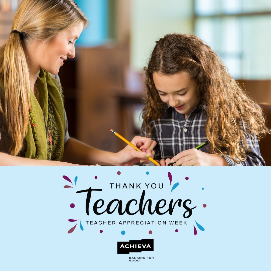 AchievaCU's tweet photo. Happy #TeacherAppreciationWeek (May 4-8)! 🍎 

We salute our educators with our Partners in Education accounts.
Enjoy:
✅ Gifts every 6 months
✅ Custom debit card
✅ Free checks

Learn more: https://t.co/cAigPcWZ0n 

#Teachers #Education #AchievaCU https://t.co/XNTFVnIHi5