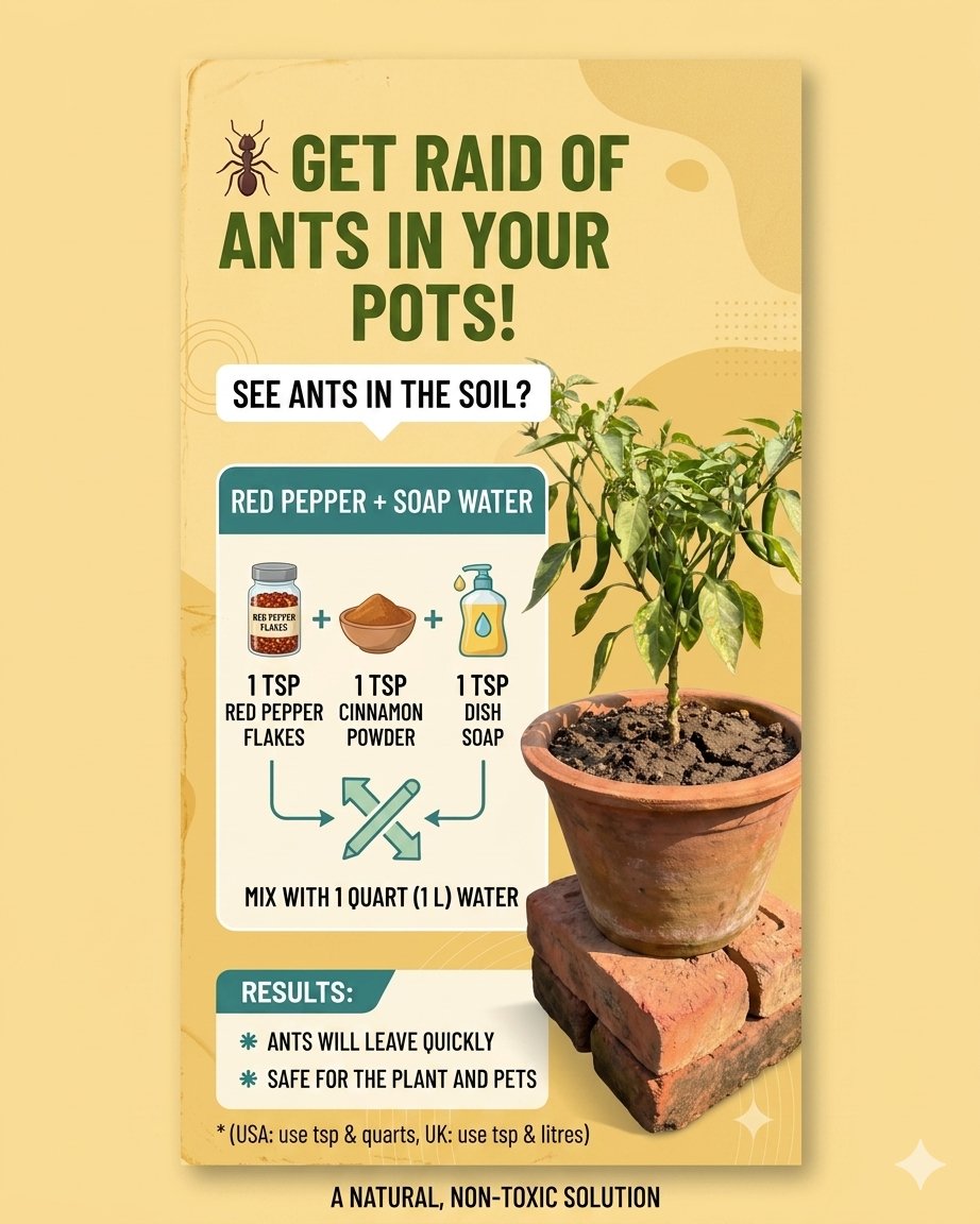 Homegardeen's tweet photo. Get Rid of Ants in Your Plant Pots Naturally! 🐜🚫

#GardenHacks #NaturalPestControl #PlantParent #DIYGardening #OrganicGardening #AntRemoval #HomeGarden #PlantCareTips #GreenThumb #EcoFriendlyLiving https://t.co/oVKjhbJVbG