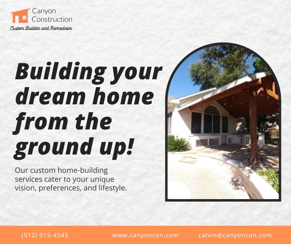 CanyonCon's tweet photo. Build the home you’ve always wanted, from the ground up. 🛠️ Let Canyon Construction bring your vision to life.

Contact us to get started today!
📞 (512) 915-4545
🌐 https://t.co/6rD1Kz6u5i

#CanyonConstruction #DreamHome #CustomBuild https://t.co/luUWcMId7d