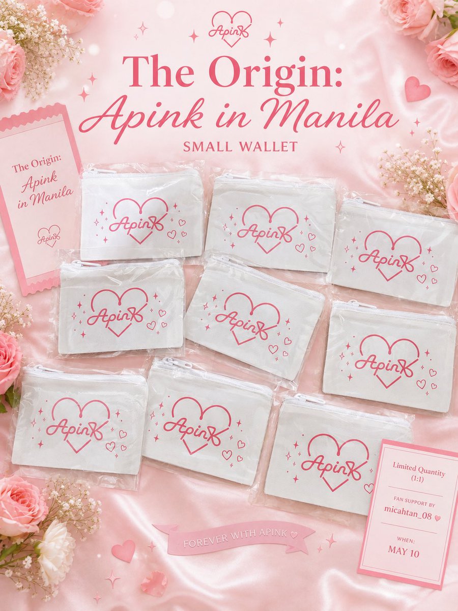 <a href="/AllyJung05/">Aring ♡ INA PASABUYS DM me/linked web for calcu</a> Hello Pandas! I’ll be giving away these 20 pcs of fanmade Apink small wallets randomly 💕

📍 WHEN: May 10, 2026
📍 WHERE: UP Theater

• Strictly 1:1
• Open for trades!
• For random Pandas

See you on D-Day!! ✨

#The_Origin_Apink
#The_Origin_Apink_Manila
#ApinkInManila