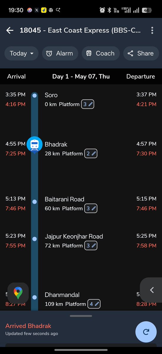 Why has Train No. 18045 still not arrived from Bhadrak? It has been delayed for a long time and many passengers are waiting. Kindly provide the current status update. 🙏
<a href="/RailMinIndia/">Ministry of Railways</a> 
<a href="/RailwaySeva/">RailwaySeva</a> 
<a href="/EasternRailway/">Eastern Railway</a> 
<a href="/AshwiniVaishnaw/">Ashwini Vaishnaw</a> 
@EastCostRail