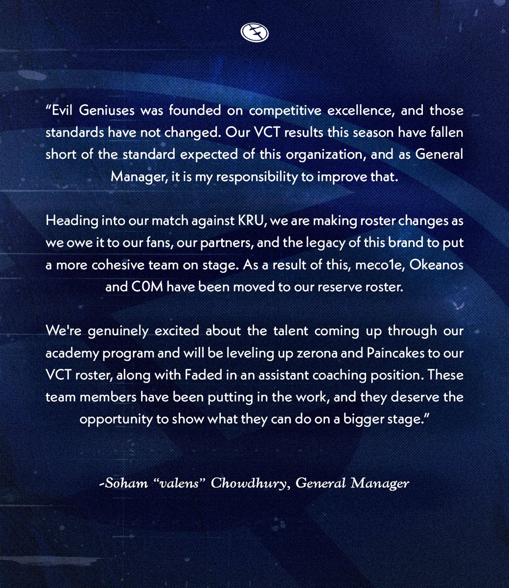 An update from our General Manager on our VCT roster.