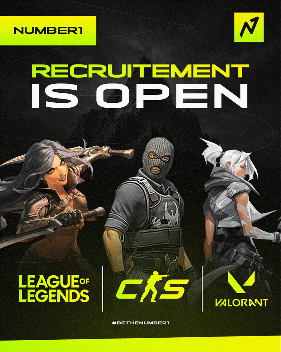Number1Esports's tweet photo. Join NUMBER1 Esports! ,The recruitment is open for Valorant - League of Legends and CS2 Players , to join contact us on our social media pages , good luck for everyone 💚🔥

#AlwaysN1 #BeTheNumber1 #JoinN1 https://t.co/3xaKPAbOhT