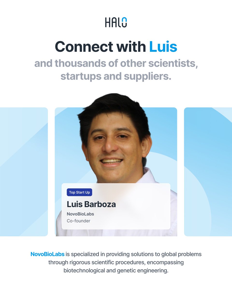 HALOdotscience's tweet photo. Connect with Luis on Halo: https://t.co/6BStguRcx8,

He is the founder of @novobiolabs , engineering novel biological agents that target key crop pathogens with high specificity. Learn more in our Beyond Pesticides webinar next week. Register link in the comments. https://t.co/t9e7b2oFfT