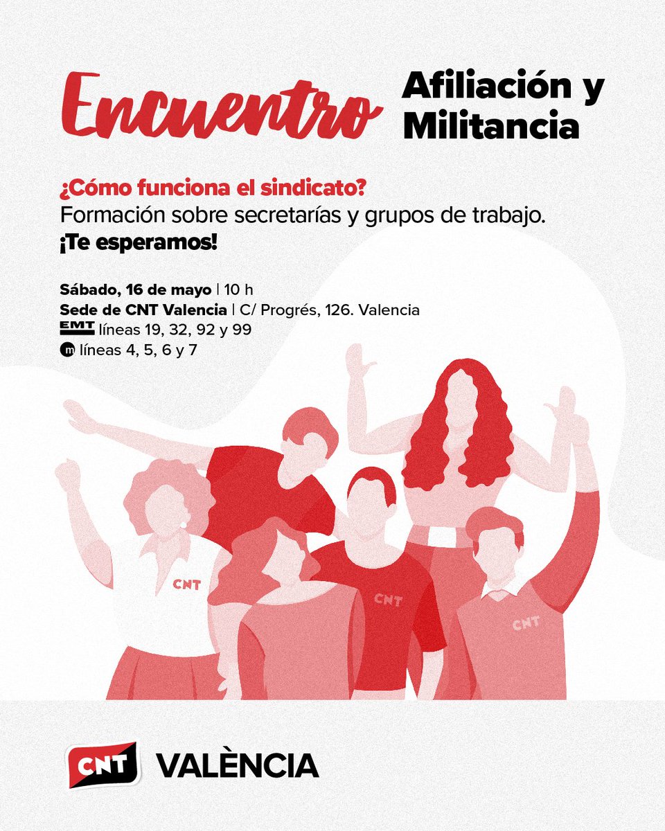 🪧SINDICAL | ¿Quieres implicarte más en tu sindicato?

Hablaremos de cómo funcionamos y de cómo puedes implicarte.

Habrá PAELLA 🥘 después del trabajo✊