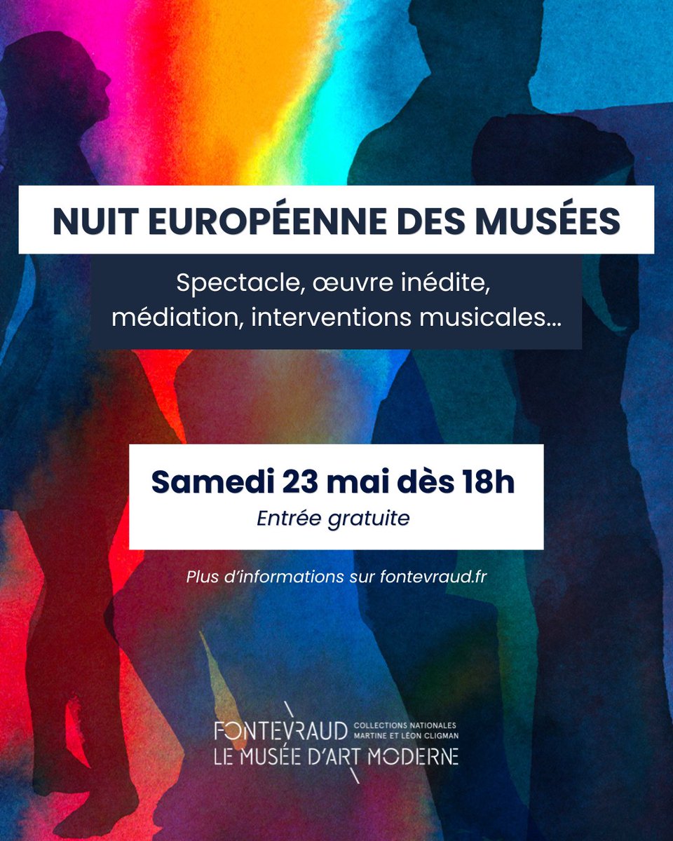 fontevraud's tweet photo. Vivez une soirée d’exception pendant la Nuit européenne des musées ! 🌙

Le musée d’Art moderne vous propose une soirée rythmée par les voix, les regards et les interprétations ✨

📍 Samedi 23 mai
🎫 Entrée gratuite dès 18h
➡️ Programme sur https://t.co/5udkd2FLQj https://t.co/YaH7RQNvmB