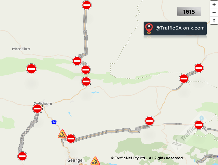 TrafficSA's tweet photo. Southern Cape - Multiple road closures north of George
#Flooding #CutOffLow https://t.co/17T2nikVl8