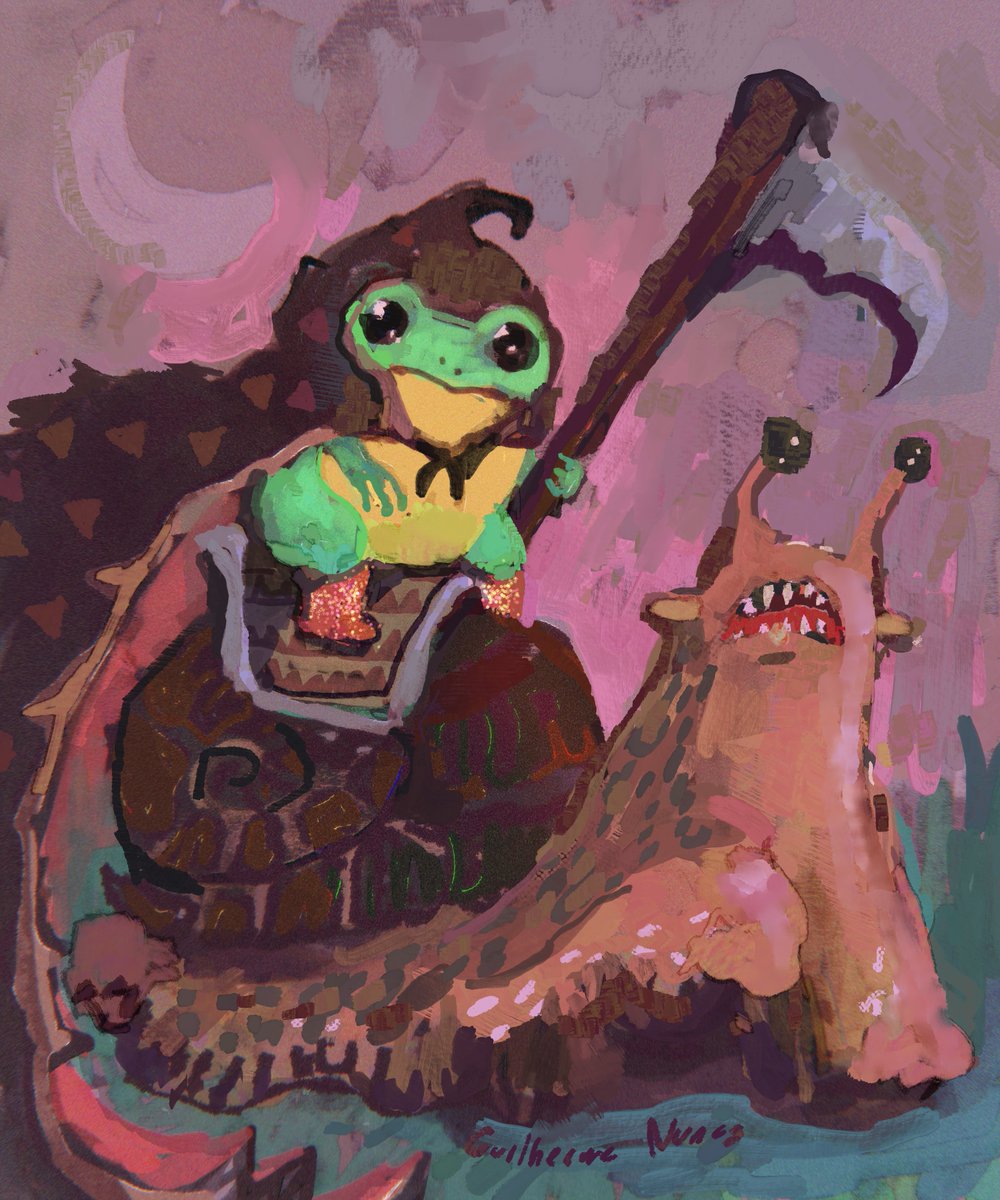 The frog with the little boot regains his self-confidence by becoming one of the reapers.