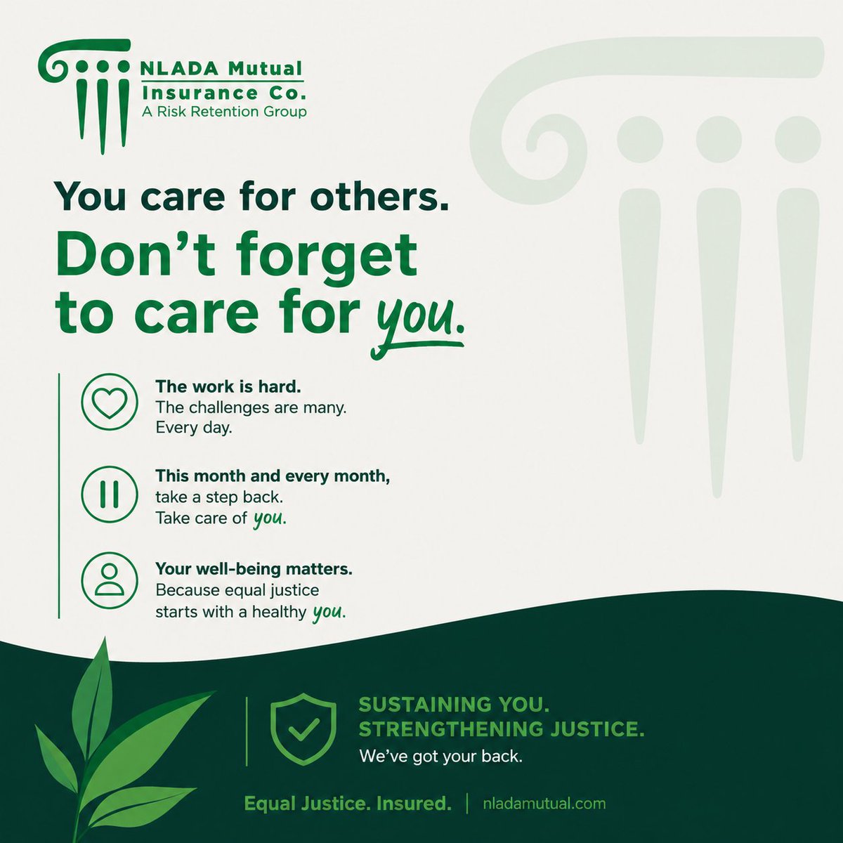 NLADAMutual's tweet photo. Taking care of others starts with taking care of yourself. 💚

At NLADA Mutual, we see you. We know the challenges are real. And we encourage you this month and every month to take a step back and prioritize your well-being. 

#MentalHealthAwarenessMonth #EqualJustice https://t.co/v7ZhhDPGqQ