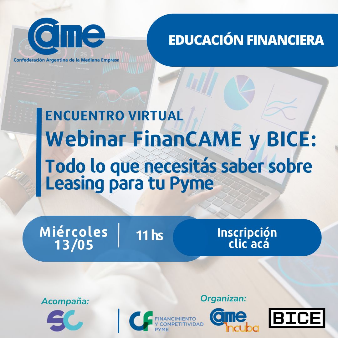 FINANCAME's tweet photo. 📢 Webinar FinanCAME y @bice_arg : Todo lo que necesitás saber sobre Leasing para tu Pyme
Sumate a este encuentro gratuito de educación financiera y conocé herramientas de financiamiento.
🗓️ 13/05 | 🕙 11 h
💻 Virtual
📌 Inscripción: https://t.co/SxPdsCJt0A

¡No te lo pierdas! 💡 https://t.co/u4zquRb4Vr