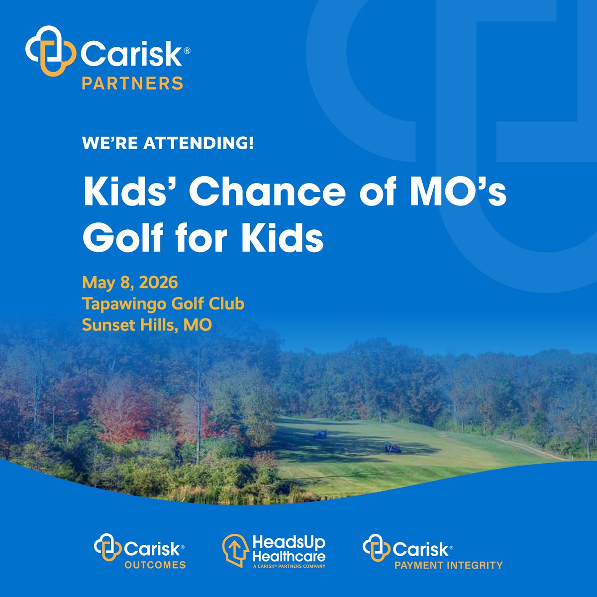 CariskPartners's tweet photo. Excited to attend the Kids’ Chance of MO Golf for Kids event tomorrow in Missouri! ⛳

Be sure to connect with Sally Cash, National Sales Director, Outcomes, if you’ll be attending!

#CariskPartners #KidsChance #GolfForKids #WorkersComp https://t.co/313AhLwcNP
