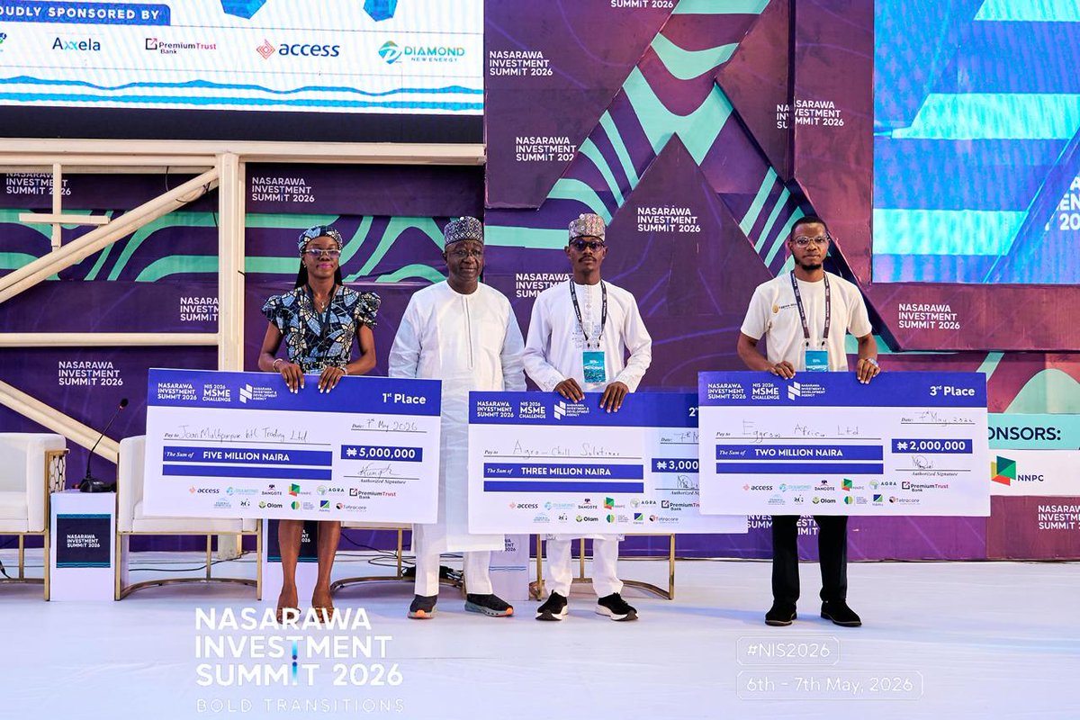 NasarawaInvest's tweet photo. Congratulations to the winners of the #NIS2026 edition of the MSME Challenge.
Your dedication paid off.
To all the other participants, we see you and believe in you. Keep going.
#NasarawaInvestmentSummit #MSMEChallenge https://t.co/m2cmcdSyJW