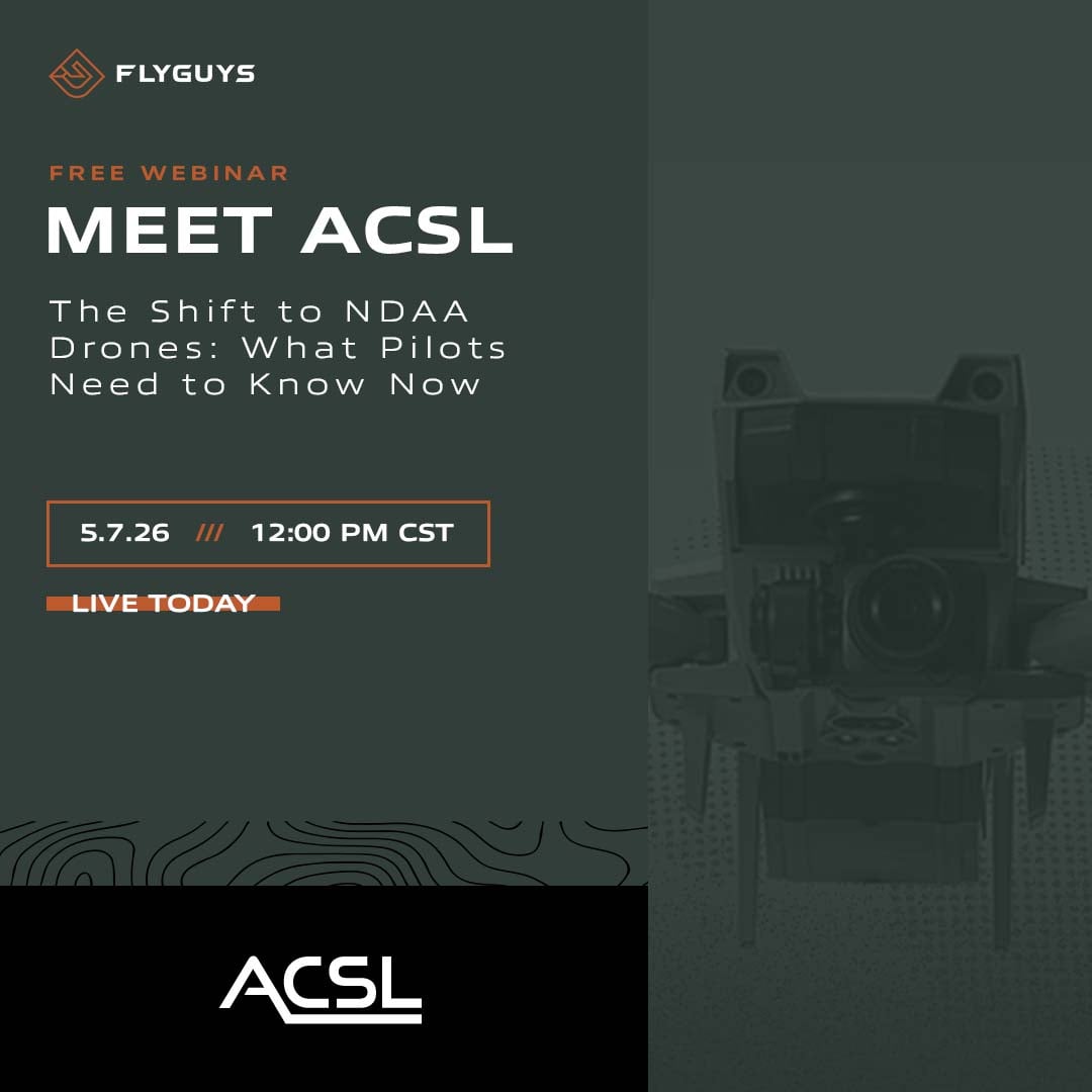 LIVE TODAY
12 PM CST
ACSL Webinar @acslusa
NDAA-compliant drones = more opportunities.
Don’t miss it.
Register now hubs.la/Q04fG3RQ0
#FlyGuys #DroneLife #UAS #DronePilot #NDAA