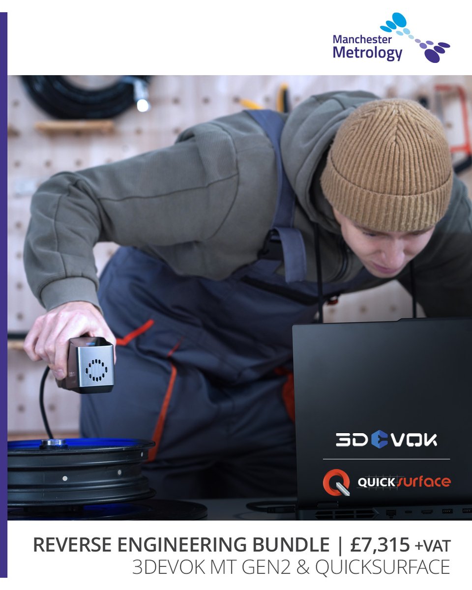 ManMetrologyLTD's tweet photo. Looking to streamline your reverse engineering workflow?

Our Reverse Engineering Bundle includes:
▪️ 3DeVOK MT 3D Scanner
▪️ 1-Year QUICKSURFACE Licence

All for £7,315 +VAT

Call our team on 0161 637 8744 to find out more or visit: https://t.co/qIoDxWikfW

#3DeVOK #Quicksurface https://t.co/CZBxn5ZrgY