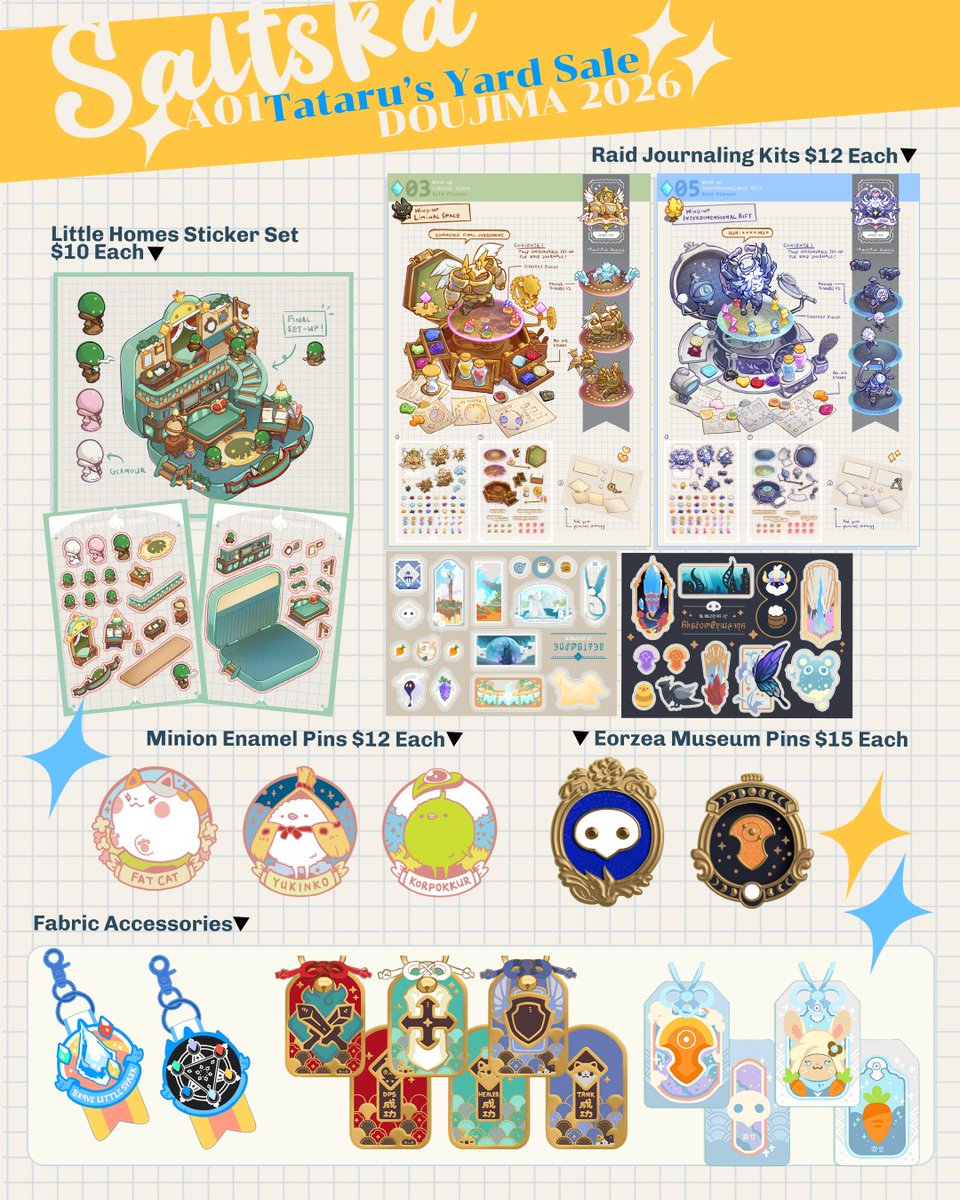 saltska's tweet photo. ✨DoujimaSG 2026 Catalog✨
Catalog is ready!! 

🎏Mostly FFXIV with a bit of Pokopia and Baldur's Gate! 
🎏The starting point of the FFXIV stamp rally will be here as well, see you there! [1/2]
[🔁💕appreciated!]

#doujimacatalogue2026 #doujimasg #doujima2026 https://t.co/tTrEf43VUD