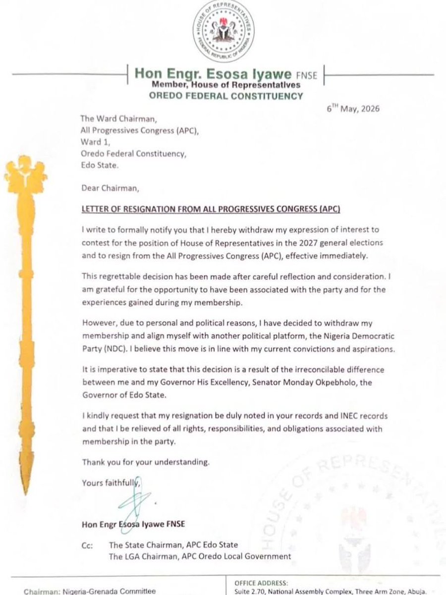Esosa Iyawe, you shouldn't have defected from the APC to the NDC.
You should have stayed in the APC and fought for the ticket, whether you got it or not.
It doesn't make sense to me that you believe the Obidients will do from top to bottom again, even if you secure the NDC