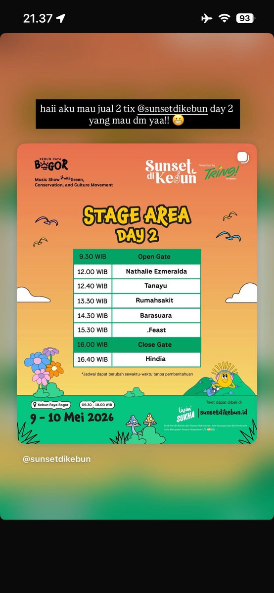 helloiqis's tweet photo. haii aku jual tiket sunset di kebun day 2 nihh. pacarku surprise beliin tapi kita ga bisa datangg normal price ajaa https://t.co/NK8DOTVMDk
