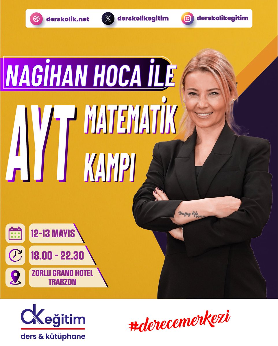 dkegitim's tweet photo. 12–13 Mayıs’ta Zorlu Grand’da sıradan bir tekrar değil, gerçek bir AYT dönüşüm kampı seni bekliyor! Nagihan Hoca ile birlikte en kritik konulara nokta atışı dokunuşlar, sınavda fark yaratan taktikler ve seçilmiş, kaliteli soru çözümleriyle eksiklerini kapatmaya hazır ol! https://t.co/mSufGb5t07
