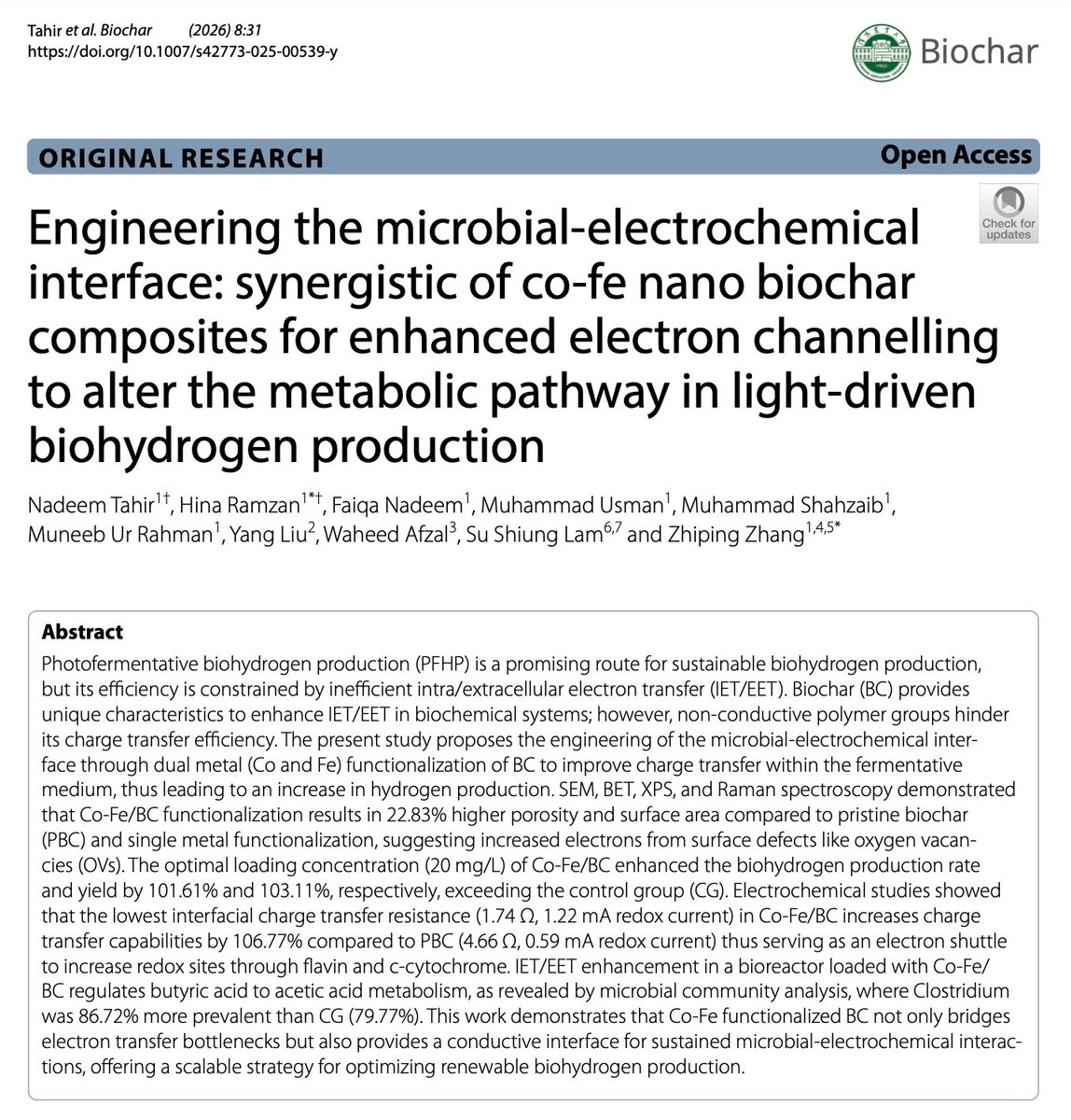 Biochar5's tweet photo. This is a paper from Biochar journal, please read and help publicize it, thank you for your kind attention！
Keywords：Agricultural waste, Biochar, Electron transfer, Surface functionalization, Biohydrogen
https://t.co/gzBFfreQof https://t.co/fKm6L4GdWX