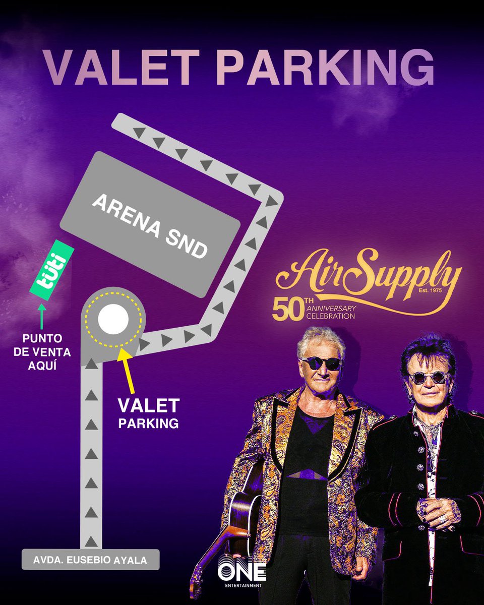 1oneent's tweet photo. VALET PARKING ⚠️

Disfrutá el concierto de @AirSupplyMusic sin preocuparte por el estacionamiento. 🚘

Dejá tu vehículo en manos de profesionales y viví la noche desde el primer momento. 🌟

📍 Arena SND

De venta on line en https://t.co/a1uG51SKok y en boletería de la Arena SND https://t.co/RLggY0y6o9