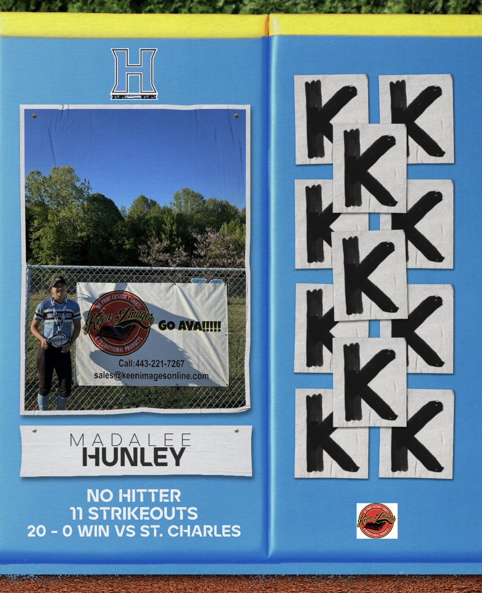 HHSCanesSB's tweet photo. 🥎 Defensive POTG is brought to you by KEEN IMAGES. Congrats to Huntingtown P/1B/CF Madalee Hunley (2027) on throwing a No Hitter on 5/01/26. In the circle Madalee threw a great game with 11 K’s and 0 hits ‼️ @smacsbreport @TedSoMdNews @gohhshurricanes @CoachGreever @maddyhunley https://t.co/ZFslAPuHJN
