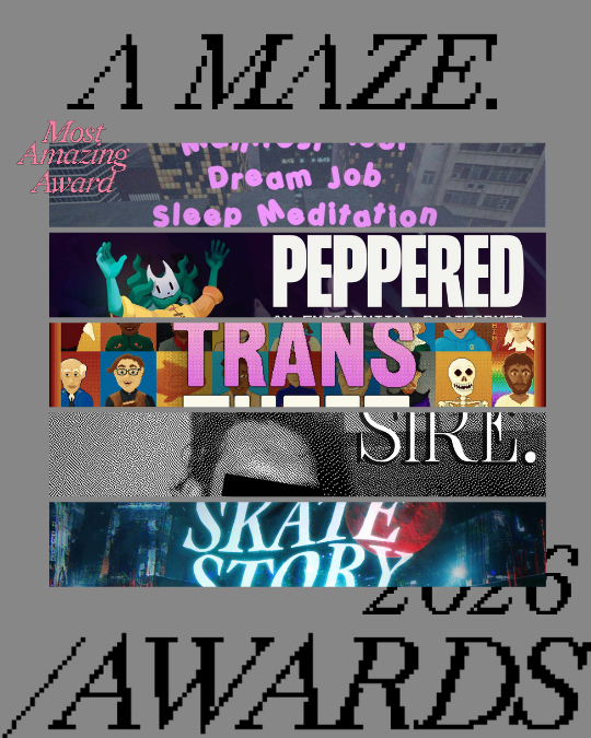 AMazeFest's tweet photo. 🏆 Most Amazing Award

🌴 Manifest Your Dream Job Sleep Meditation (🇬🇧)

🌴 PEPPERED: an existential platformer (🇷🇺)

🌴 SIRE (🇳🇱)

🌴 Skate Story (🇺🇸)

🌴 Trans Theft Horso (🇬🇧) https://t.co/JaATNxuIJC