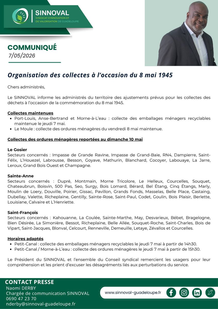 sinnoval_off's tweet photo. 📢 #CollecteDesDéchets | Organisation des collectes à l’occasion du 8 mai https://t.co/yz7CIMCTAd