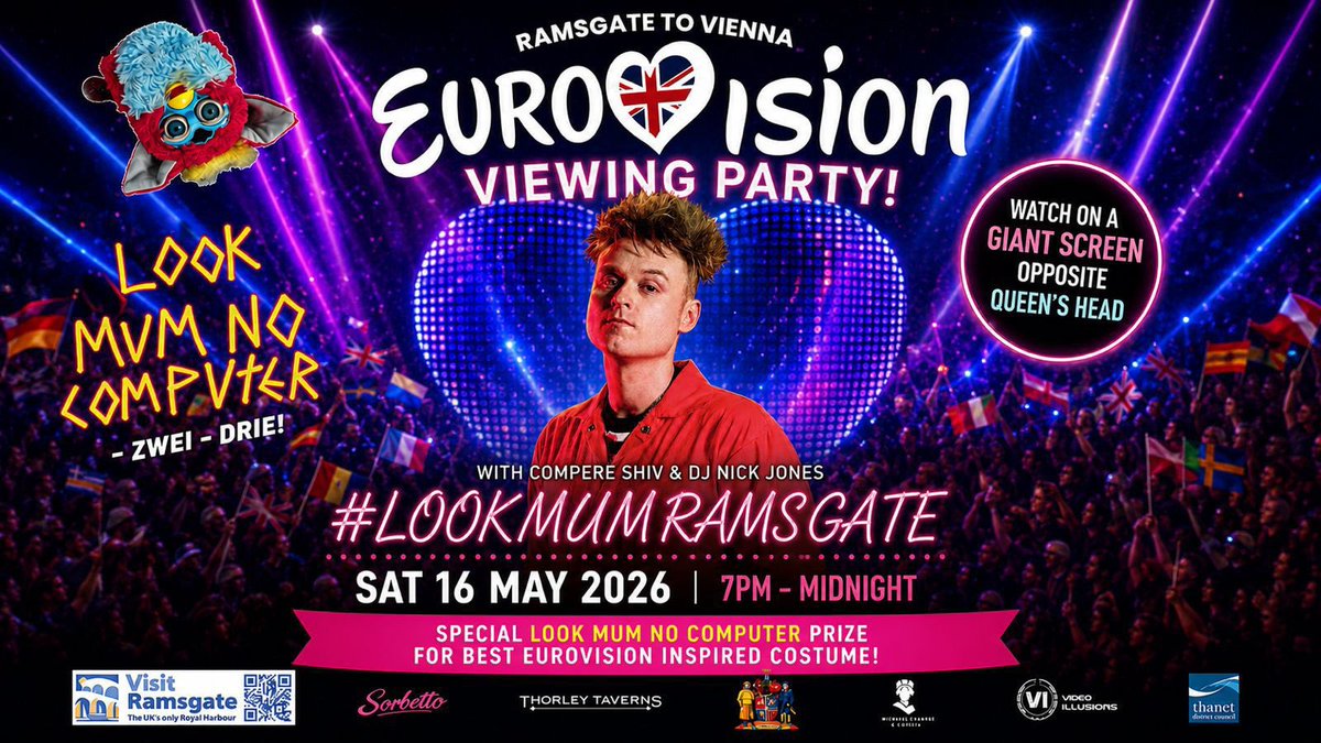 djnickjones's tweet photo. #lookmumramsgate the official hash tag for all your photos and videos from Ramsgate’s very own watch party ! May 16th @LOOKMUMNOCMPUTR https://t.co/1svSDXz4Zl