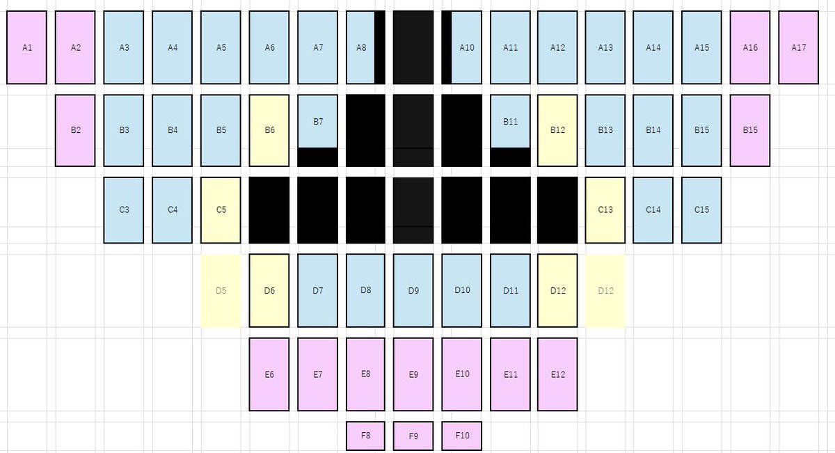 2PM2023100708's tweet photo. 2PMドームコンサートのアリーナ座席予想の途中経過です。
青色の黄色はアップグレード席、ピンクは通常席です。
また、黄色のブロックの座席お持ちの方アンケートご協力お願いいたします。
D5とD12は座席が確認できておりません。
よろしくお願いいたします。
#2pm https://t.co/FiaNJhKUck