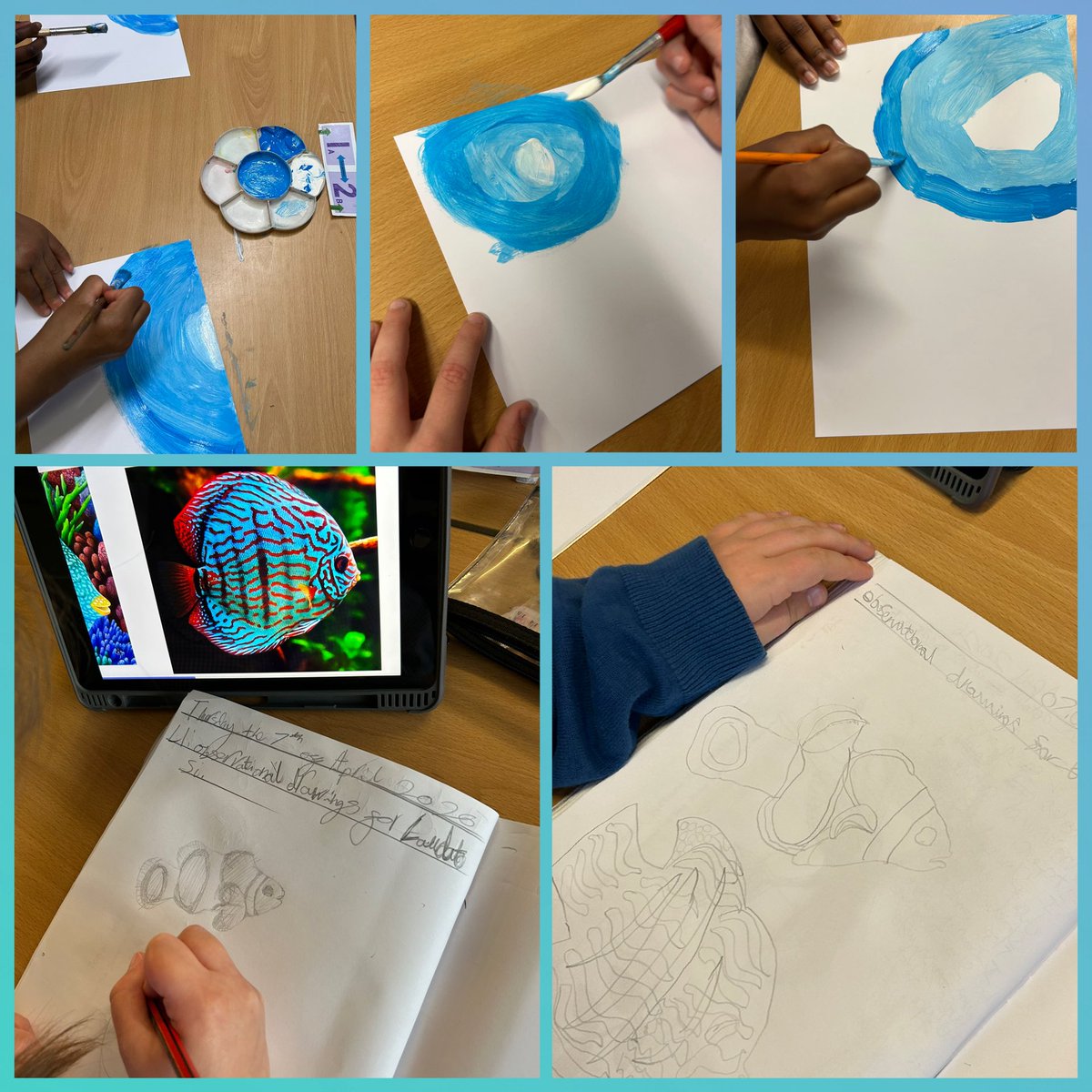 belindajohn71's tweet photo. We’ve had a busy time learning about coral reefs habitats and the effect of climate change. Year 3 at St Joseph’s would lice them to stay looking like our amazing art work #paintmixing #feltippens #oilpastels https://t.co/M5163i5ahS