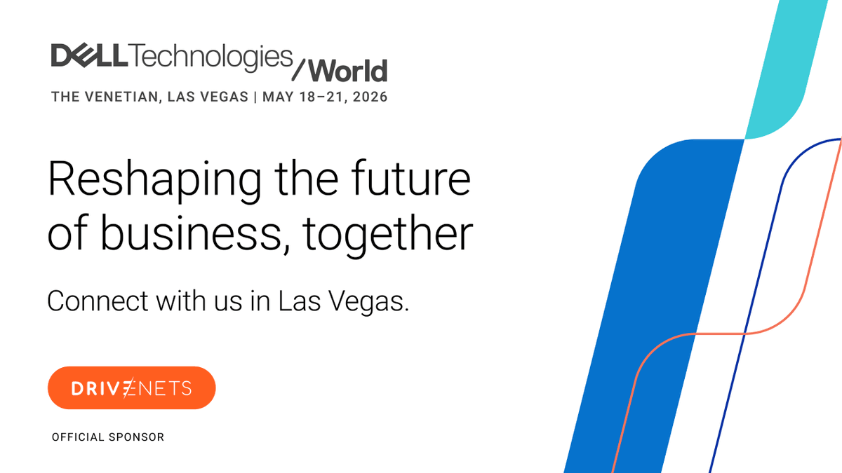 drivenets's tweet photo. Let's meet in Vegas!

DriveNets is proud to be a Bronze Sponsor at Dell Technologies World 2026! ​

Stop by Booth 506 to see how we’re helping organizations to implement an open, Ethernet-based alternative to InfiniBand that’s built for the most demanding AI workloads. ​

#DellTechWorld #DellTechnologies