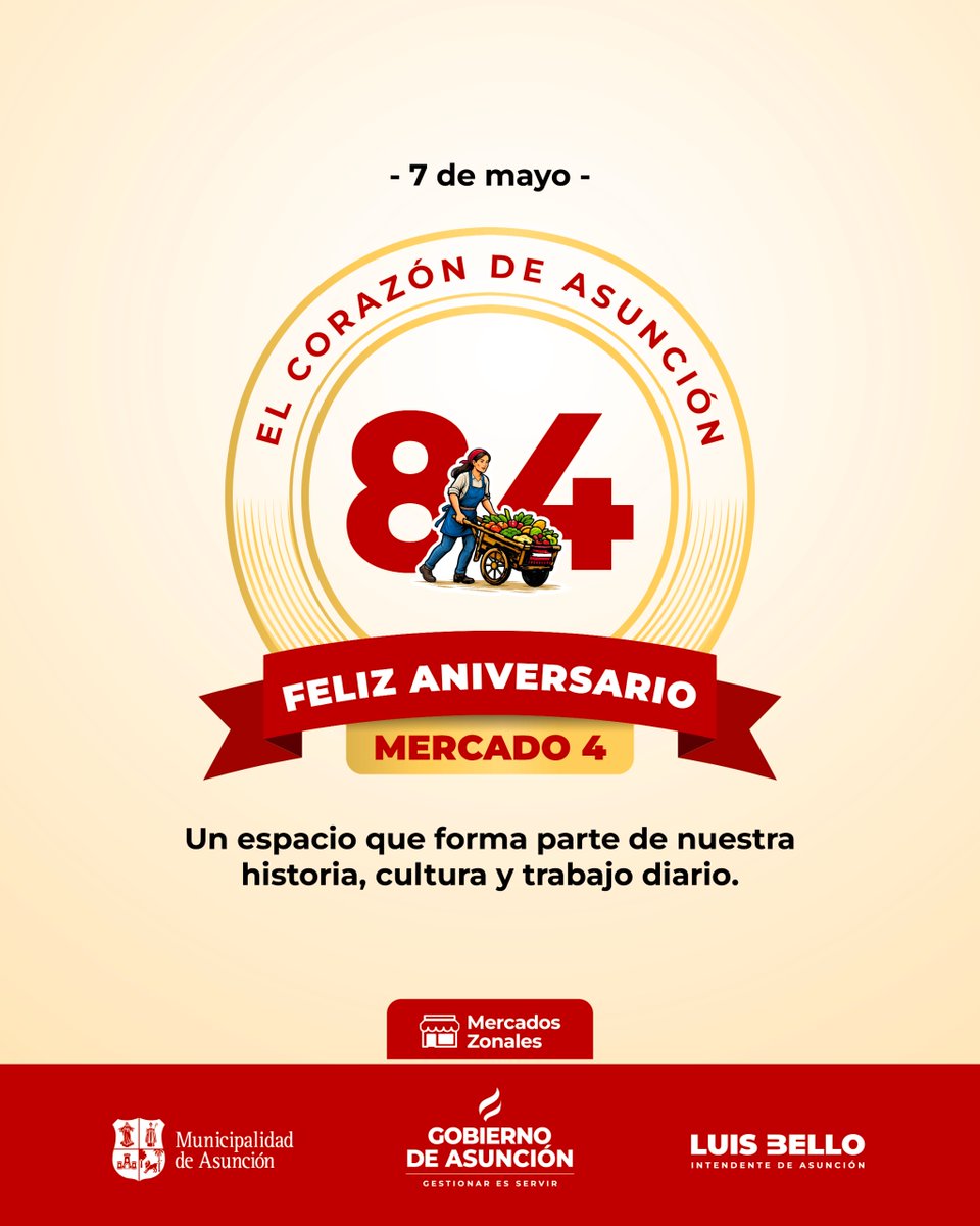 84 años de historias, esfuerzo y trabajo diario ❤️
El Mercado 4 late gracias a su gente, comerciantes, trabajadores y familias, que hacen de este lugar uno de los espacios más emblemáticos y populosos de Asunción.
¡Feliz aniversario al corazón comercial de la ciudad! 🎉
