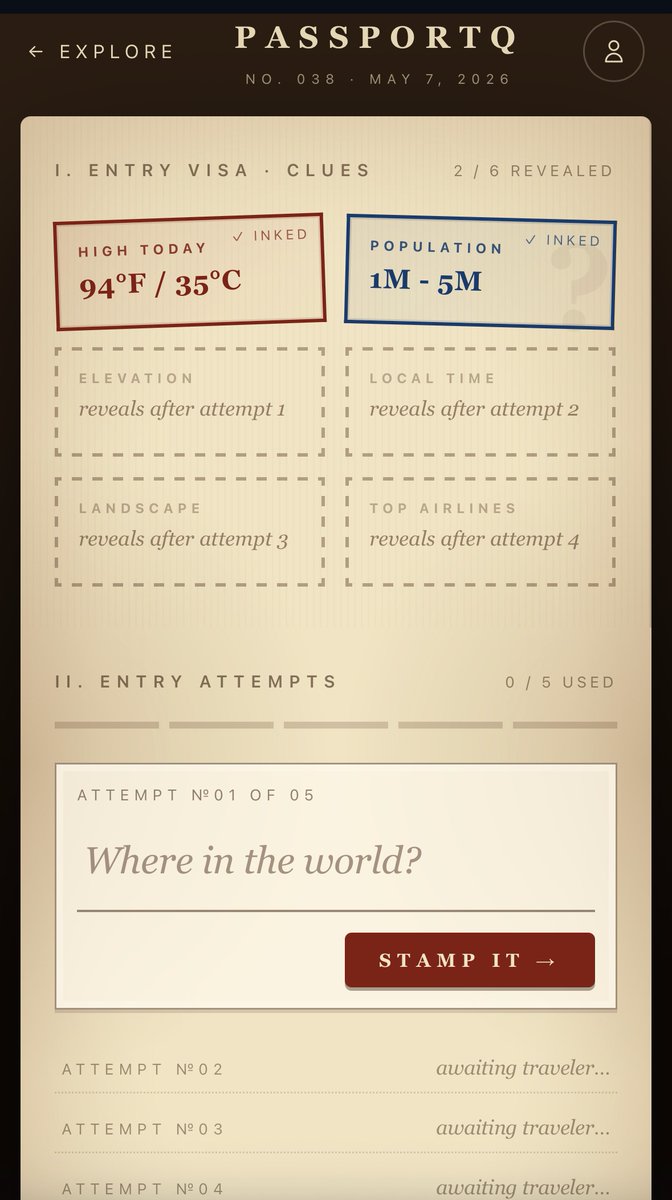 FlightQ's tweet photo. 94°F today. 1–5M population. Three more clues hiding. Can you guess this city in 5 attempts?