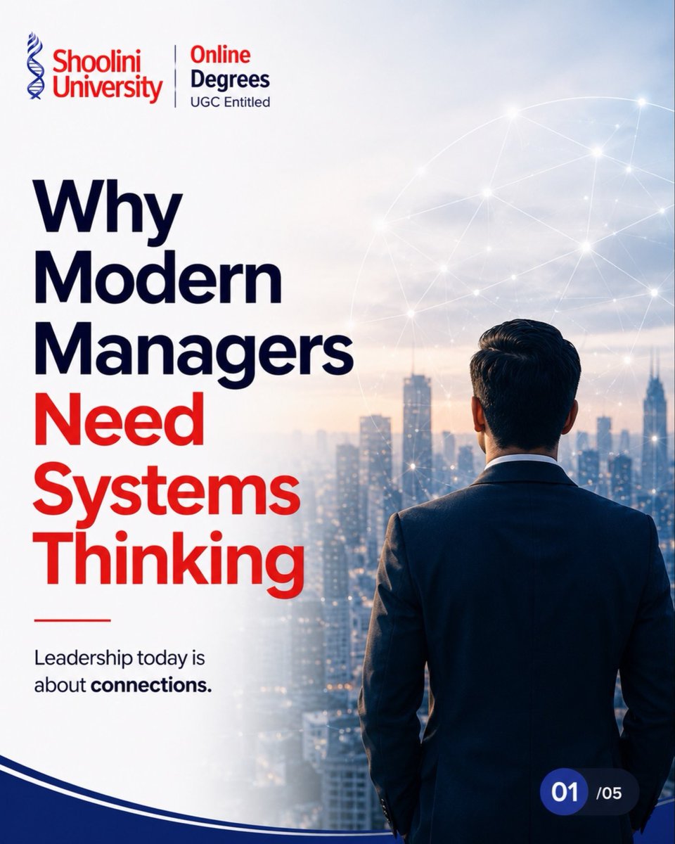 ShooliniO14183's tweet photo. Modern managers don’t just solve problems.

They understand systems, anticipate impact, and lead with clarity.

The future belongs to connected thinkers.

Shoolini University Online
https://t.co/5m5Dh2zkZl

#Leadership #SystemsThinking #FutureSkills https://t.co/OoM57GzbFo