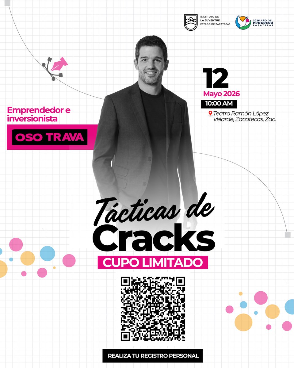 jesusrlv's tweet photo. 📷 ¡Ya está abierto el registro para Tácticas de Cracks con Oso Trava!

📷 Recuerda que el registro es personal e individual, por lo que cada  asistente deberá realizar el suyo para asegurar su acceso al evento.

@osotrava #Zacatecas
... https://t.co/R9pydY1yCZ