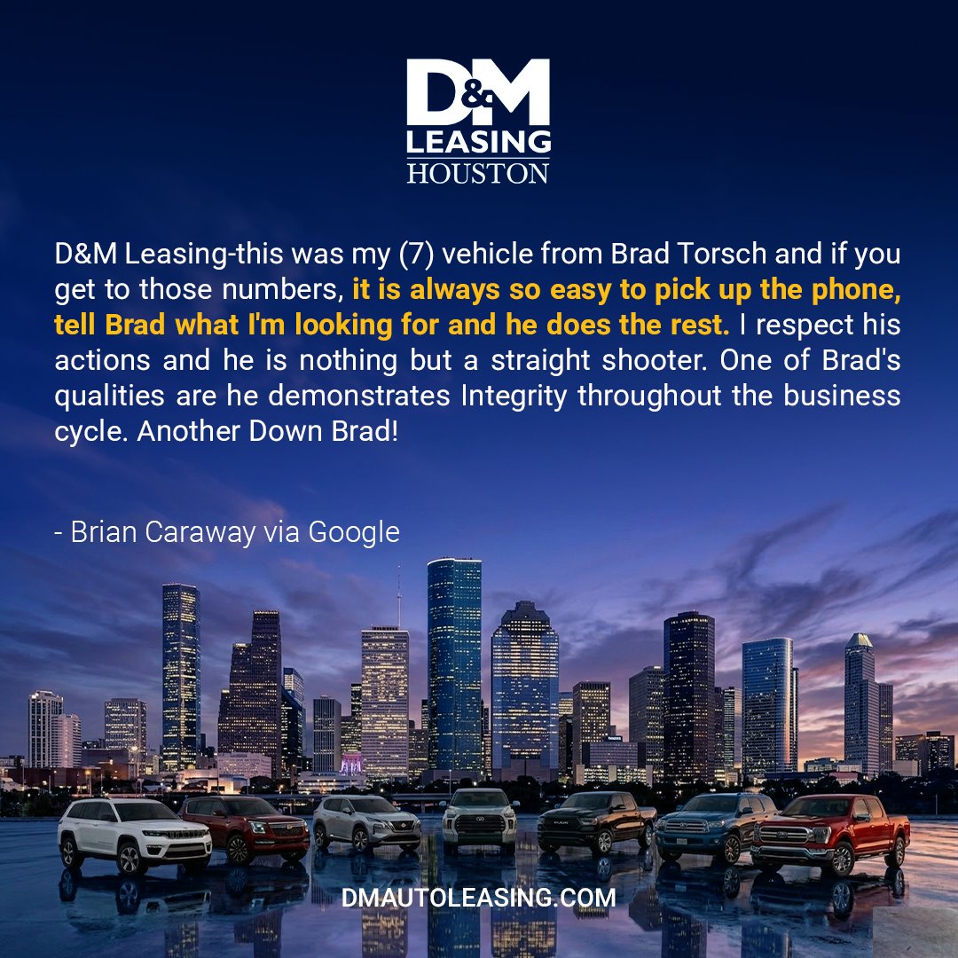 DMLeaseHouston's tweet photo. Thanks for the 5-star review, Brian! ⭐️
Start your lease ➡️ https://t.co/CezSieuWwv
#DMLeasing #Houston #CarLeasing https://t.co/DHOiqYiAjs