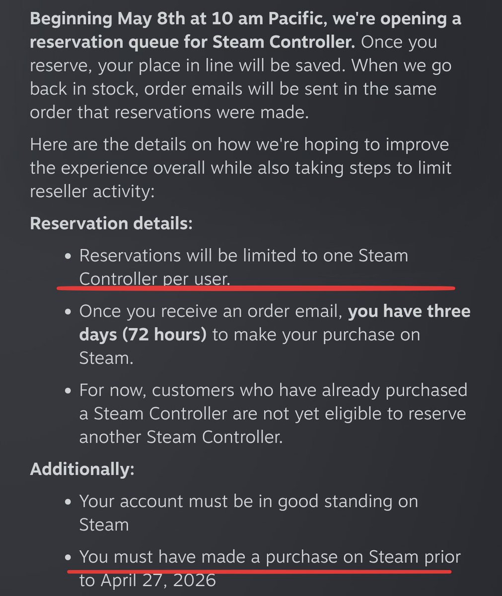 Fen0505's tweet photo. @valvesoftware @Steam They listened! Reservation que and one per account. Hurray! People will finally be able to buy one. https://t.co/ezHyBAynKP